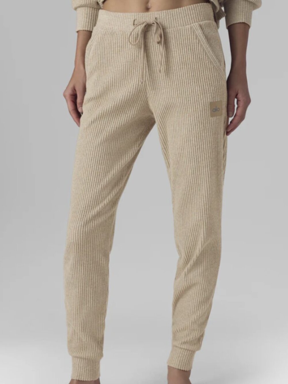 Alo Yoga Muse High Rise Ribbed Sweatpants Joggers Gravel Heather Sz M